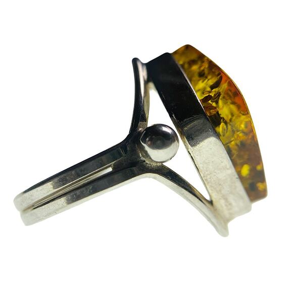 Polish Baltic Amber Ring 925 Sterling Silver Diamond Shape Size 7 Statement - Picture 9 of 12